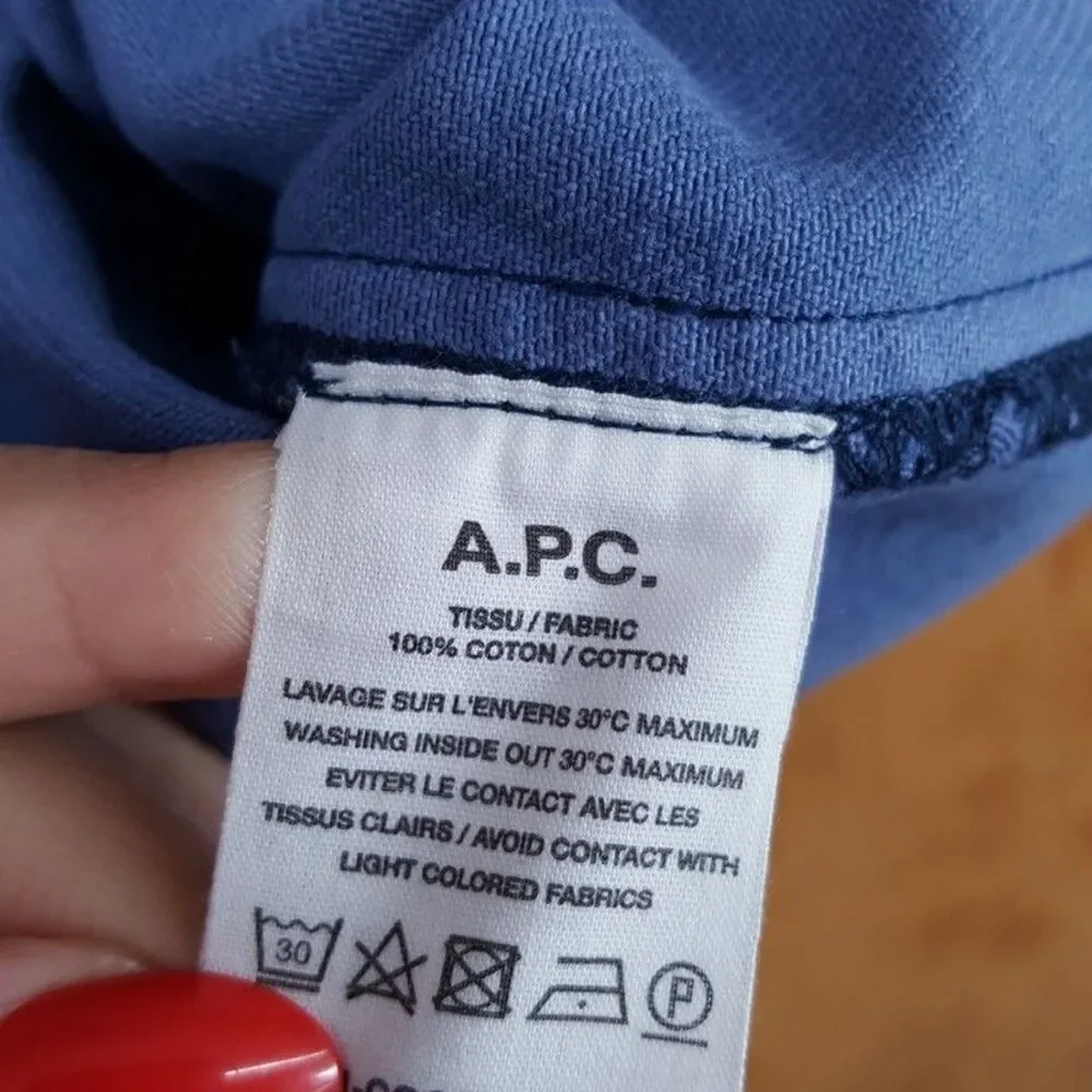 APC Overshirt Jacket Mens XL Blue Button Up Cotton Twill Logo Pocket LEON $335
